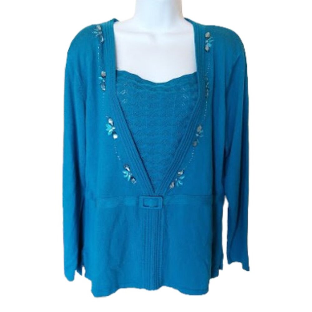 Bright Hot Turquoise Sweater Fits 1X - 2X